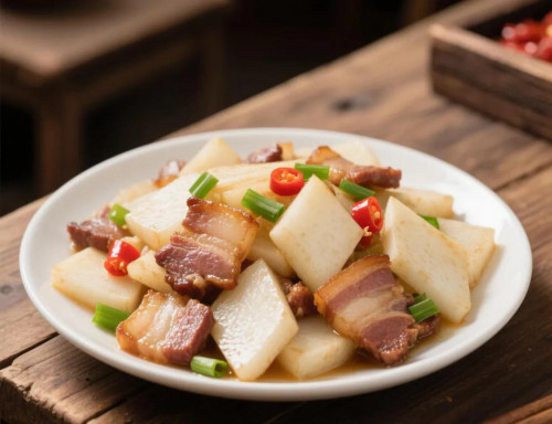 Thịt xào với củ cải màu