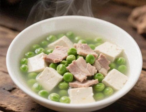 Canh đậu phụ, đậu Hà Lan và thịt lợn