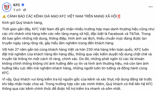 Thông báo khẩn từ KFC Việt Nam về loạt phát ngôn thiếu chuẩn mực- Ảnh 2.