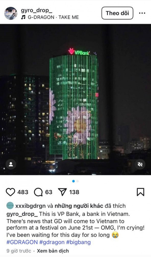 G-Dragon thả tim cho bài đăng