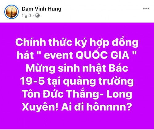 Không có mời Đàm Vĩnh Hưng hát trong dịp 19/5