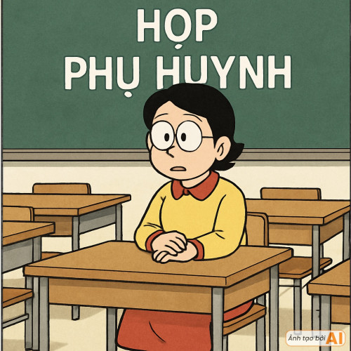 Nobita vui vẻ bên mẹ