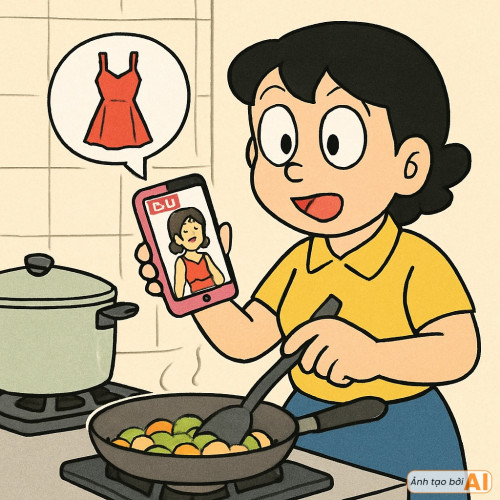 Nobita và mẹ trong bếp