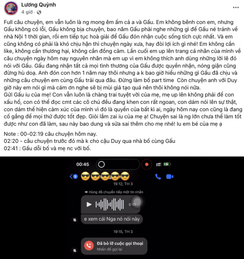 Quỳnh Lương chia sẻ