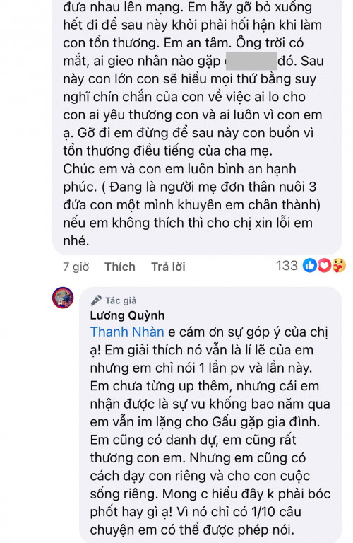 Quỳnh Lương: Chia sẻ về ý kiến của netizen.