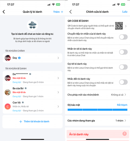 Bí Danh giúp người dùng an toàn trên Lotus Chat