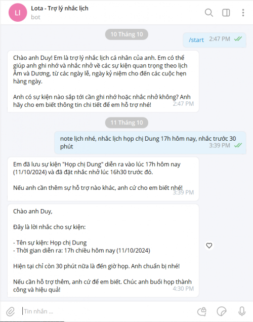 Trợ lý ảo Lota giúp quản lý thời gian và công việc