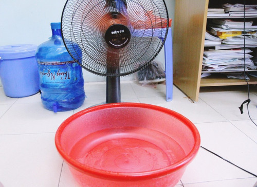 Đặt chậu nước trước quạt
