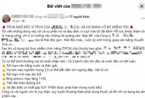 Người phụ nữ bị ngộ độc do TPCN