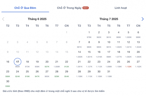 Giá khách sạn trong ngày 21/6 cao nhất trong tháng