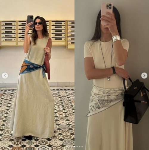 Khăn lụa tạo điểm nhấn cho outfit.