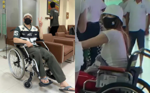 Hình ảnh Liên Bỉnh Phát và Lan Ngọc trên xe lăn