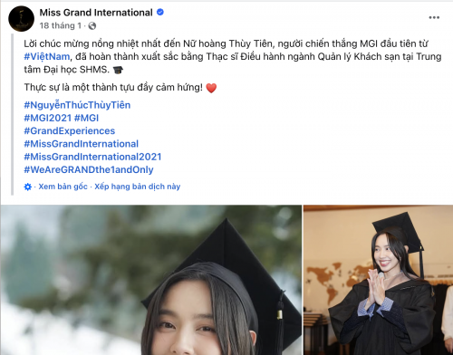 Hình ảnh Hoa hậu Thủy Tiên trong các bài đăng trên trang Miss Grand International