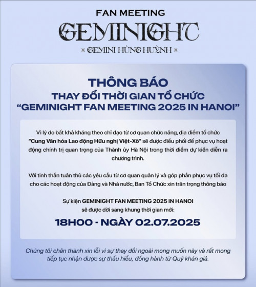 Thông báo dời lịch fanmeeting