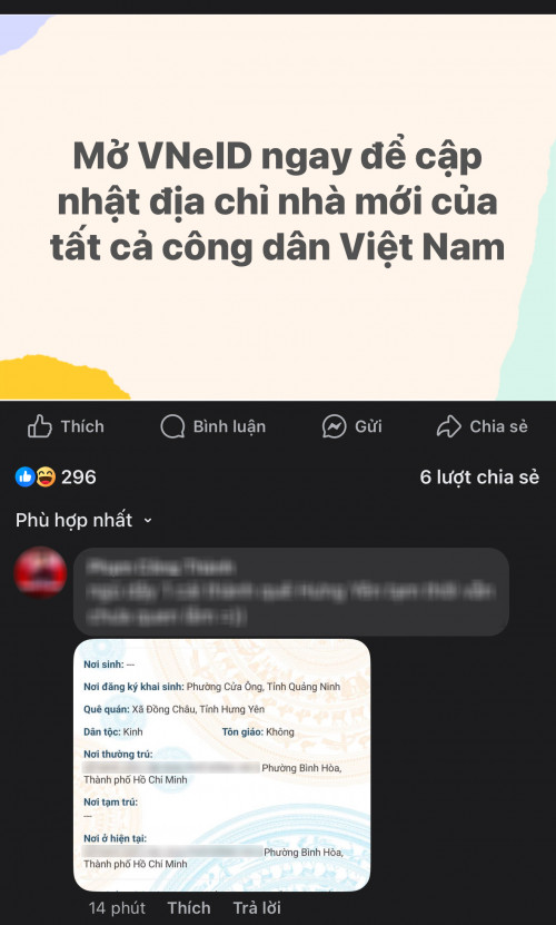 Người dân có thể cập nhật địa chỉ mới qua VNeID