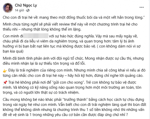 Trại hè thu phí gần 10 triệu nhưng con bị bệnh liên tục, phản hồi thiếu trách nhiệm?