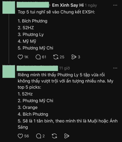 Tranh cãi danh sách top 5 chiến thắng Em Xinh Say Hi