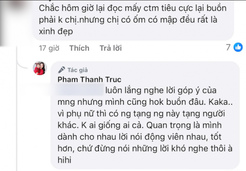 Thanh Trúc không buồn khi đọc những bình luận tiêu cực.