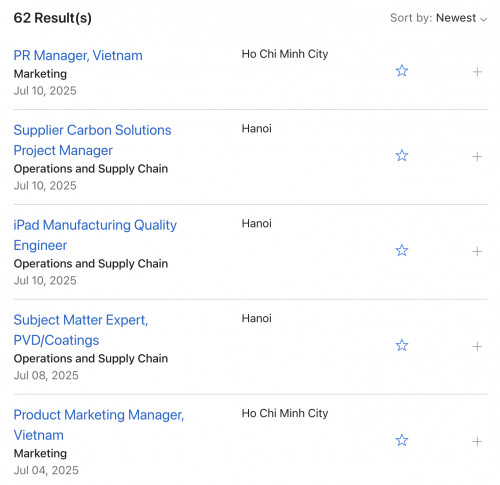 Apple thông báo tuyển dụng tại Việt Nam