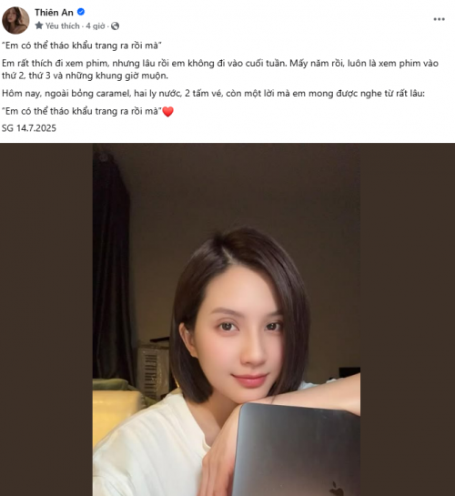 Thiên An chia sẻ tâm trạng trên mạng xã hội