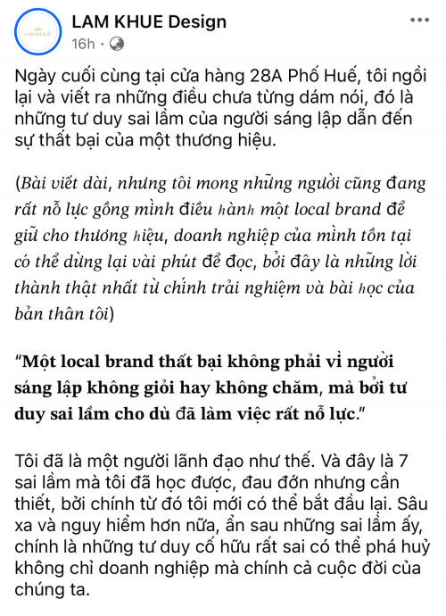 Chủ local brand Việt nổi tiếng nhận ra 7 sai lầm đau đớn khi phải đóng cửa: Đừng đổ lỗi cho thị trường!