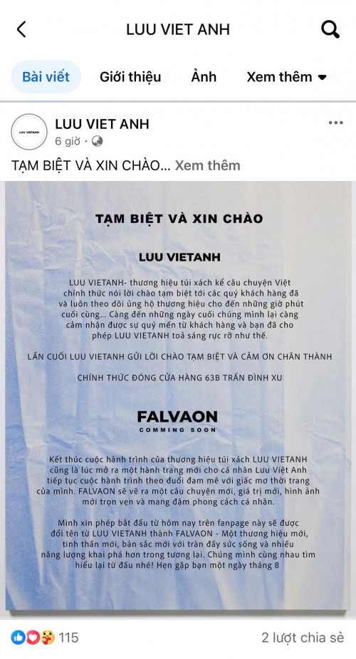 Thông báo mới được đăng tải trên fanpage LUU VIETANH.