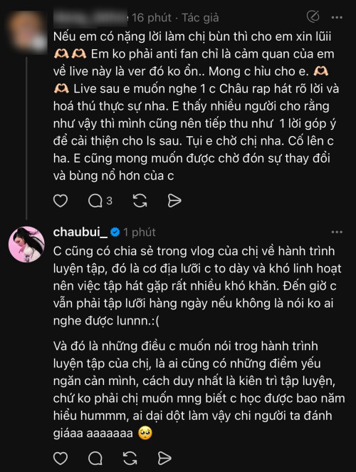 Châu Bùi thể hiện quyết tâm trên sân khấu.