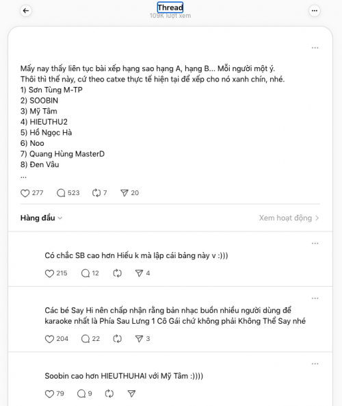 Xếp hạng sao hạng A dựa trên cát-xê: SOOBIN vượt Mũi Tâm - HIEUTHUHAI, ai đứng trình top 1?
