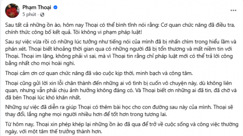 Chia sẻ của Phạm Thoại trên Facebook cá nhân.