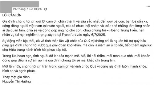 Đại diện gia đình gửi lời cảm ơn đến các nhà hảo tâm.