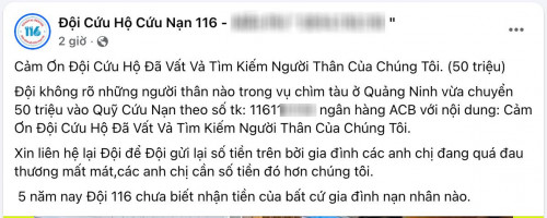 Nhận được 50 triệu đồng cảm ơn từ người nhà nạn nhân vụ lật tàu Vịnh Xanh.