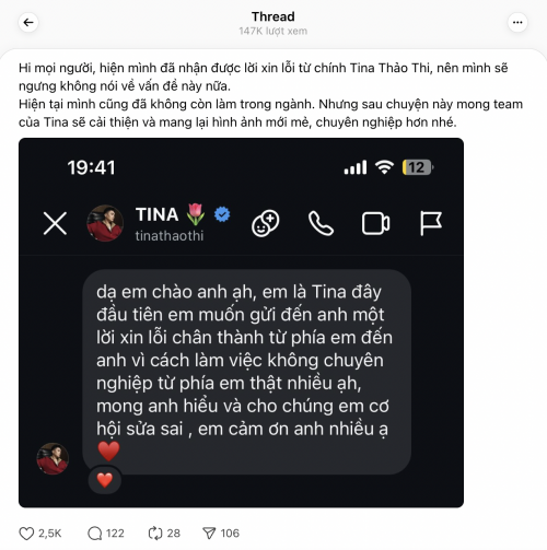 Tina xin lỗi